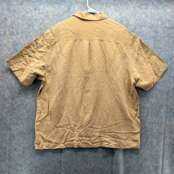 Jhane Barnes Shirt Mens XL Khaki Button Down Tan Beige Silk Linen Dress Pocket - Picture 2 of 11